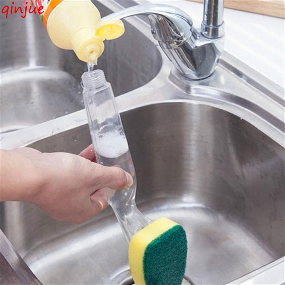 Kitchen Cleaning Brush Scrubber Washing Dish With Refill Liquid Soap Dispenser