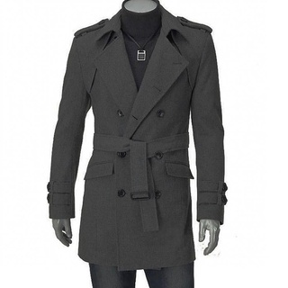 ◕♗✳Men Trench Woolen Coat Long Sleeve Double Breasted Overcoat (1)