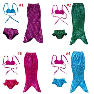 3PCS Girl Kids Mermaid Tail Swimmable Bikini Set Bathing Suit Fancy Costume CiZ1