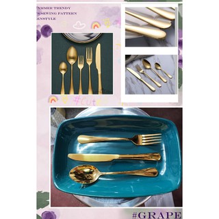 Gold Plated Stainless Steel Cutlery 6pcs one pack Tea sppon/teafork /SPOON/FORK