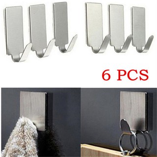 6pcs Hook Square Wall Adhesive Stick Stainless Steel Hanger