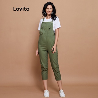 Lovito Modest Plain Basic Pocket Regular Fit Overall Bottom L14X089 (Army Green)