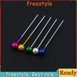 freestyle/100pcs 1.57in Round Pearl Straight Head Pins Stainless Steel Sewing Pins