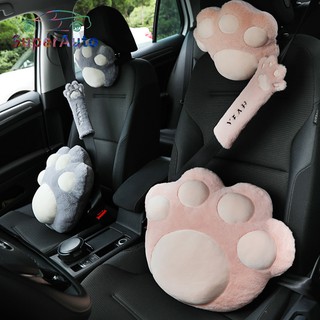 SuperAuto Neck Pillow Car Plush Headrest Cute Cat Claw Car Neck Pillow Car Woman Decorative Seatbelt Protect Interior Accessories