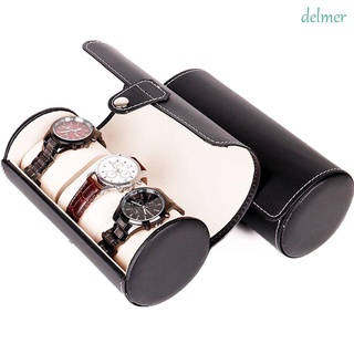 DELMER Anti-lost Jewelry Organizer Box Simple Jewelry Packaging Watch Storage Box Gift Waterproof 3 Slots Fashion Round Velvet PU Leather/Multicolor