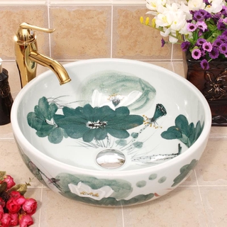 Ceramic washbasin wash basin household combination round art bathroom above counter basin wash basin (8)