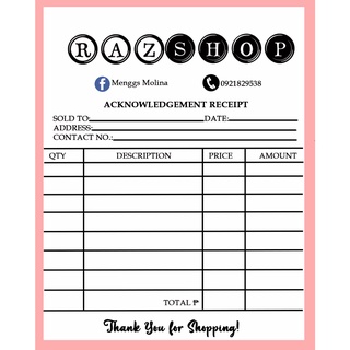 CUSTOMIZED / PERSONALIZED RECEIPT 3.3X4" (NON CARBON PAPER) FREE LAYOUT