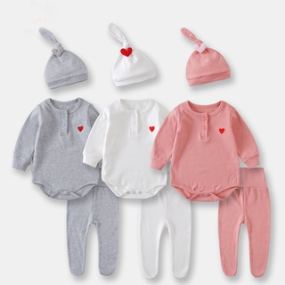 Baby Boys Girls Cotton Romper Onesie+ Long Leggings Pants + Hat Newborn Autumn Pajamas Clothes Set