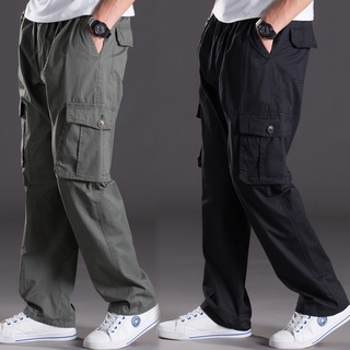 Spring Summer Casual Pants Oversize Overalls Jeans Men's Multi-Pocket Plus Fat Plus Elastic Waist Lo