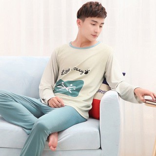 Men's Pajamas Long-Sleeved Spring Autumn Homewear Teenager Students Thin Male CC Sauce Purple (8)