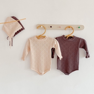 New Arrival Baby Girls and Boys Solid Color Long Sleeve Knit Romper