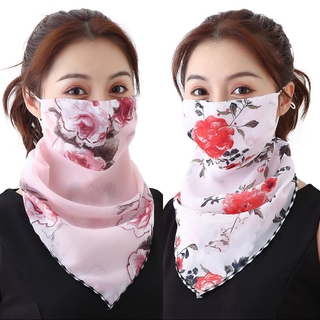 Unisex Adult Chiffon Printing Floral Quick-drying Breathable Cycling Scarf Half Face Mask/Reusable Seamless Neck Cover Ear Loops