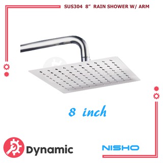 Nisho Stainless SUS 304 8" Square Rain Shower with 45cm Arm Set Heavy Duty 8 inch Bathroom Home