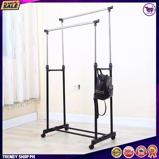 Original Adjustable Double Rail Garment Rack With Shoes Shelf on Wheels Stainless Steel Clothes Rack