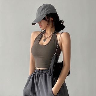 【Hot Sale/In Stock】 YoungGirlDay hot girl solid color tight-fitting thin sexy backless halter tube t