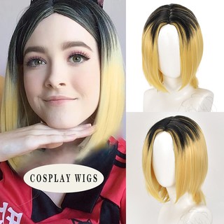 Kenma Kozume Cosplay Anime Wig Short Straight Bob Wig Middle Part Black Blonde Ombre Wigs Synthetic