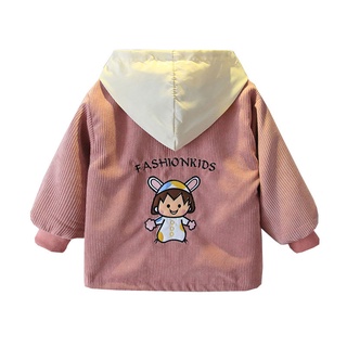 Spring Autumn Girls Casual Jackets Hooded Outerwear Fashion Corduroy Windbreaker Children Clothing