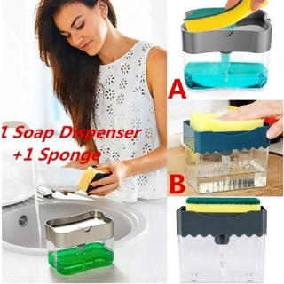 READY STOCK Sponge Rack Dispenser Soap Pump & Sponge Caddy Bathroom Kitchen Organizer Cleaning Accessories