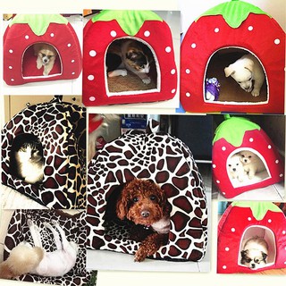 Foldable Cat Dog Warm Cushion Strawberry Shape Sponge Pet House Nest