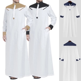 Kaftan Men Muslim Thobe Islamic Arabic Clothing Long Sleeve Shirt Tops Robe Saudi Arabia Traditional Costumes Men Muslim Tops