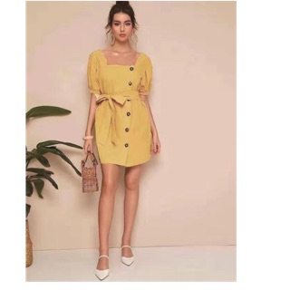 Button yellow dress w/belt