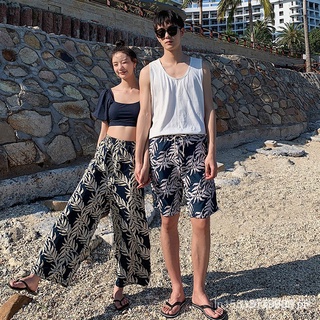 {Spot}{two}【Immediate Cash】Couple Swimwear Women's Split High Waist Trousers Covering Belly Thin Flab Hiding Men's Beach Pants SuitinsThe Wind Is Most Hot Spring Clothing