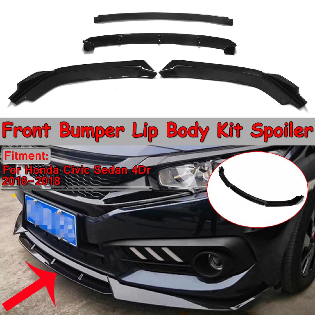 4PCS Front Bumper Lip Spoiler Body Kit Glossy Black For