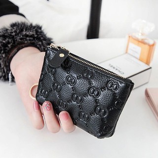 leather bag○❂✙Genuine Leather Coins Purse for Women Fashion Short Wallet Embossed Cards Holder Chain