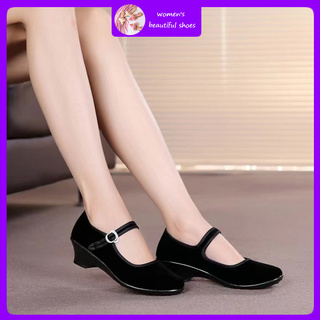 Old Beijing cloth shoes women's slope with etiquette single black red dance performance hotel work