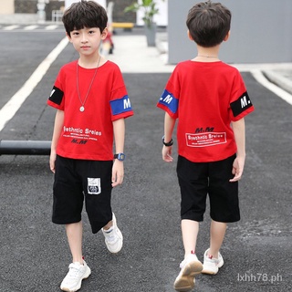 2021Summer New Boys' Korean Style Fashionable Short Sleeve Children's Clothing Boys Summer Suit Two-Piece Set