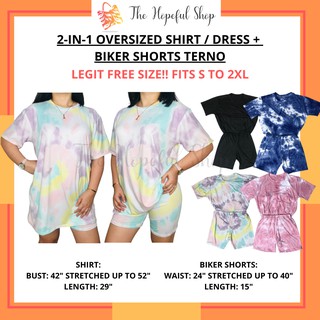 FREE SIZE UP TO 2XL! Oversized Shirt Dress + Biker Shorts Terno Tie Dye Plain S M L XXL 2XL - T01