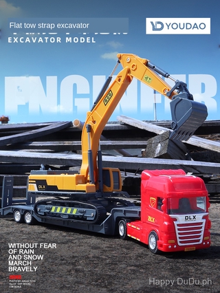 【Ready stock】Trailer Toy Semi-Trailer Engineering Vehicle Excavator Flat Truck Excavator Truck Excavator Children Toy