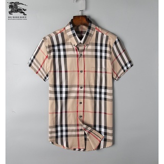 ♝◑✔Burberry men's cotton short sleeve check shirt top S-XXXL