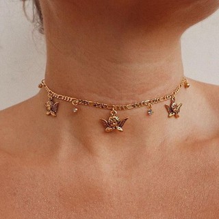 XUYU Punk Angel Wing crystal Rhinestones Collar Pendant Chain Charm fashion Women Necklace