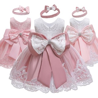 Baby Girl 1 Year Birthday Dress Bow Princess Dress Newborn Christening Gowns Tutu Party New Year Baby Girl Clothes With Headband
