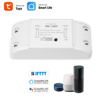 Tuya WiFi Smart Switch 10A/2200W Wireless Remote Switch Timer APP Control Universal Smart Home Automation Module Voice Control Compatible with Amazon Alexa & for Google Home for Electric Appliances