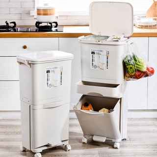 【2 Layer-38L / 3 Layer-42L】trash Can with Cover&pedal Classified Trash Can Home Kitchen Large with Lid Wet and Dry Garbage Bin