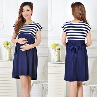 Fashion Stripe Pregnant Women Dress Short Sleeve Cotton Loose Casual Maternity