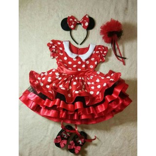 minnie mouse costume all red with pop sleeve(free fabric shoes)for 1y/o.