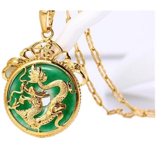 [Kissy] Bangkok 24K Gold Plated Dragon Green Jade Necklace