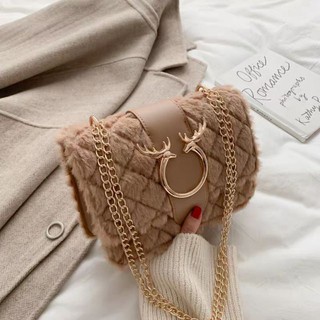 #H1333 READY STOCK Summer New Fur Sling Bag Fashion Chain Bag Messenger Shoulder Bag Foreign Flavor (1)