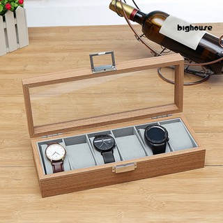 Big_Wooden 6-Slot Jewelry Wrist Watches Holder Display Storage Box Case Organizer