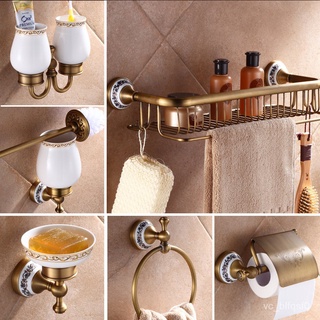 Antique Brass Luxury Bathroom Accessory paper Holder Toilet Brush Rack Commodity Basket Shelf Soap D