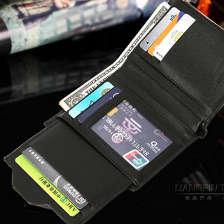happyTescoVertical Men's ID Cridit Card Slots PU Bifold Style Short Wallet Zipper Purse tdog (4)