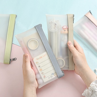 Simple Transparent TPU Leather Korean INS Pencil Bag Stationery Organizer Large Capacity Pencil Case School Pen Case