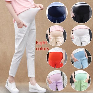 8 Color Maternity Pants Pregnant Women Pants Adjustable Nine Pants with Pocket Linen Pants (1)