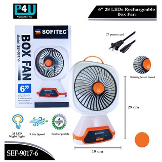 LEDs Rechargeable Box Fan Electric Portable Fan Desk Cooling Fan SOFITEC SEF-9017-6