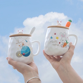 Ceramic cute mug with lid spoon cartoon couple water cup girl breakfast coffee milk cup homeCeramic