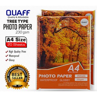 A4 Size 180gsm / 230gsm QUAFF Glossy Photo Paper / Inkjet Glossy Photo Paper (20 sheets / Pack)