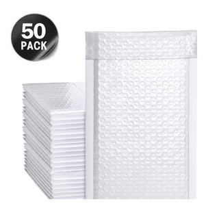 [boutique]50Pcs White Pearlescent Film Poly Mailer Bubble Waterproof Shockproof Padded Envelopes fo (1)